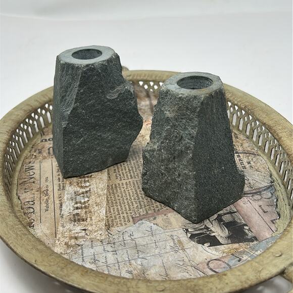 Set of 2 Heavy Stone Candlestick Holders Size 2 X 3.5 inches - Picture 8 of 8